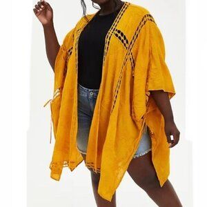 Torrid Women's Plus Size Marigold Yellow Eyelet Ruana Shawl Duster Top Size OS